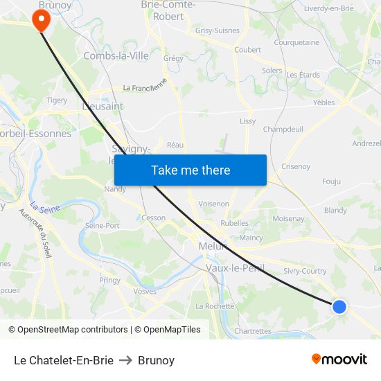 Le Chatelet-En-Brie to Brunoy map