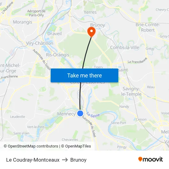 Le Coudray-Montceaux to Brunoy map