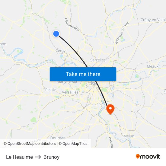 Le Heaulme to Brunoy map