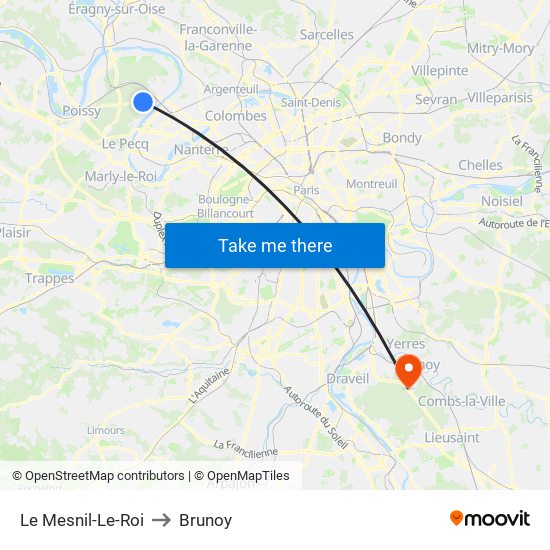 Le Mesnil-Le-Roi to Brunoy map