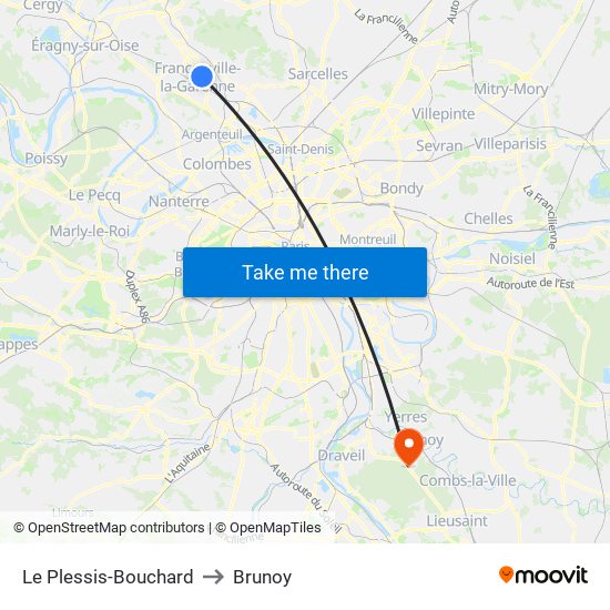 Le Plessis-Bouchard to Brunoy map