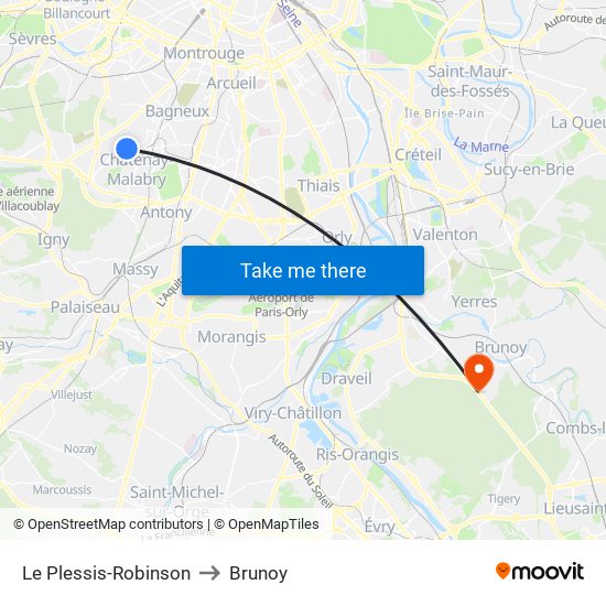 Le Plessis-Robinson to Brunoy map