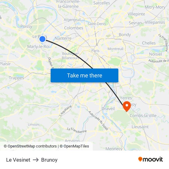 Le Vesinet to Brunoy map