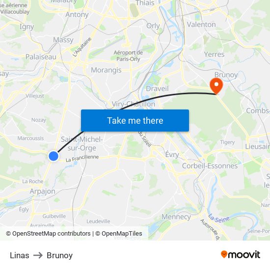 Linas to Brunoy map