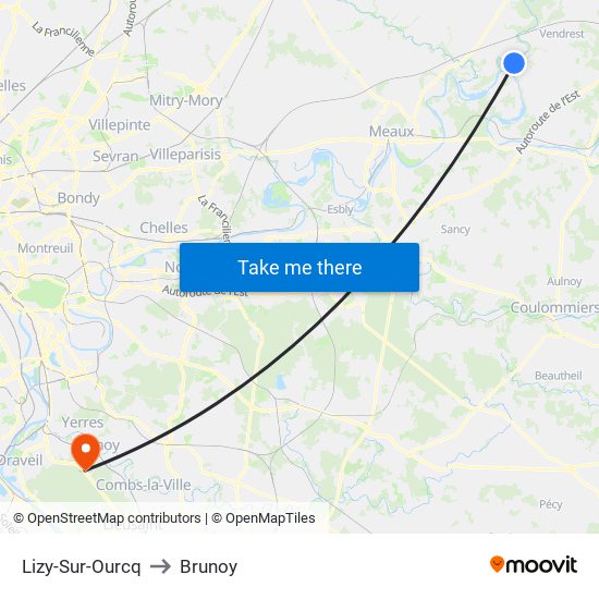 Lizy-Sur-Ourcq to Brunoy map