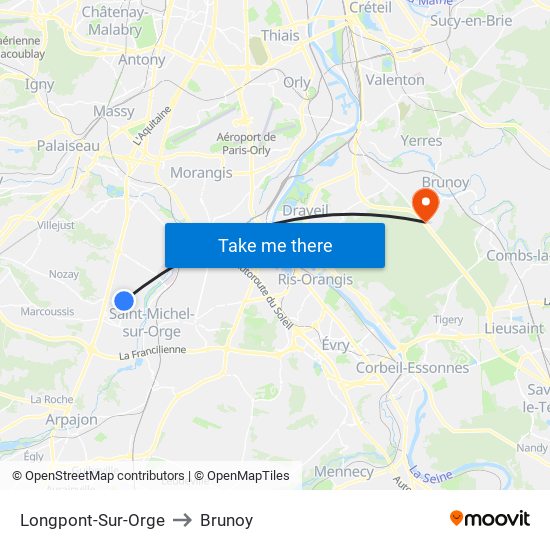 Longpont-Sur-Orge to Brunoy map