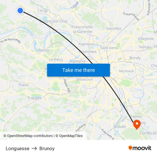 Longuesse to Brunoy map