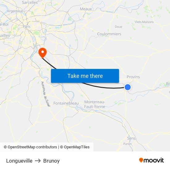 Longueville to Brunoy map