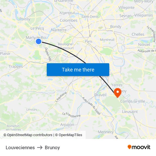 Louveciennes to Brunoy map