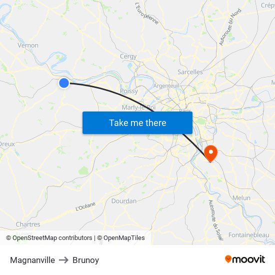 Magnanville to Brunoy map