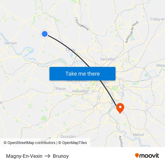 Magny-En-Vexin to Brunoy map