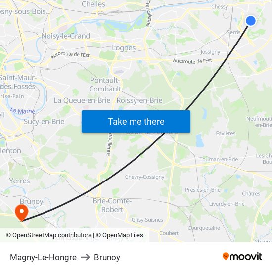 Magny-Le-Hongre to Brunoy map