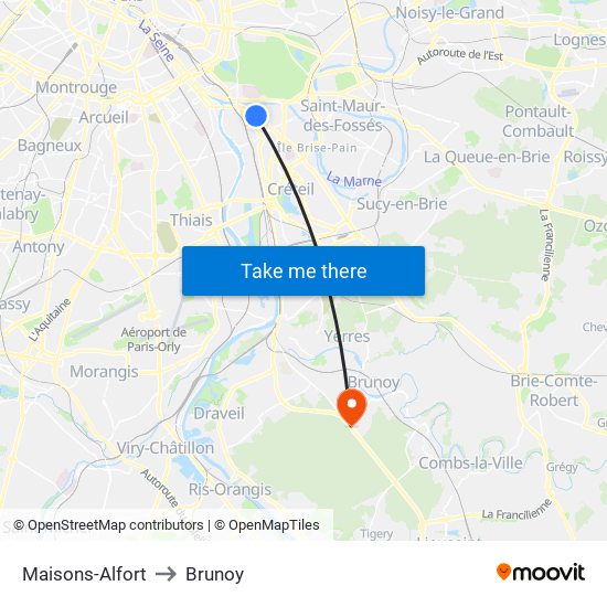 Maisons-Alfort to Brunoy map