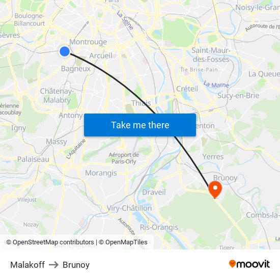 Malakoff to Brunoy map