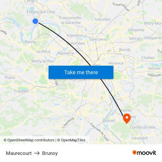 Maurecourt to Brunoy map