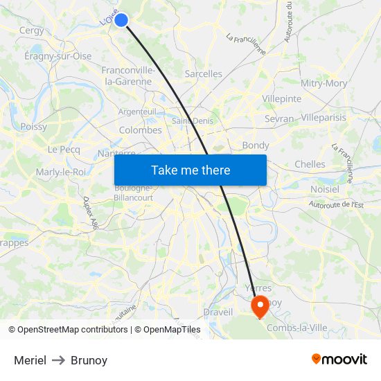 Meriel to Brunoy map