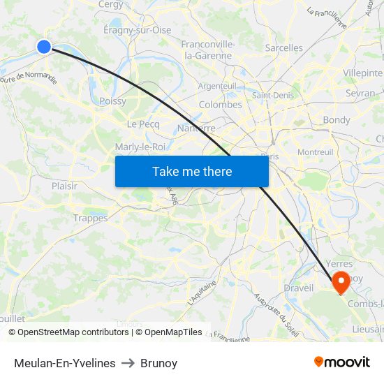 Meulan-En-Yvelines to Brunoy map