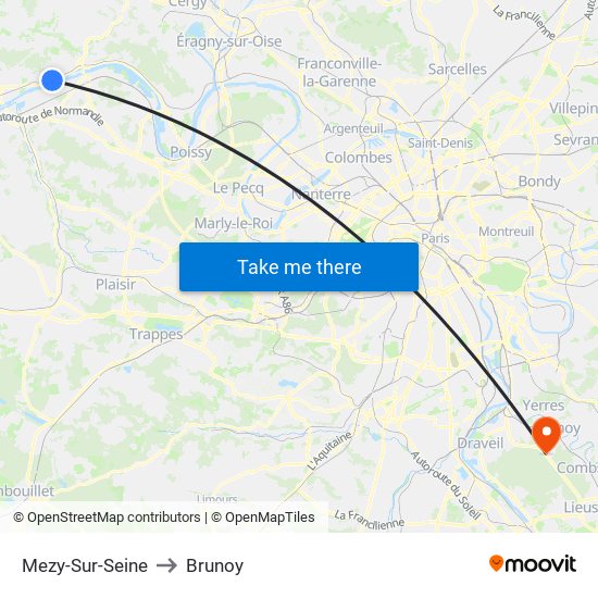 Mezy-Sur-Seine to Brunoy map