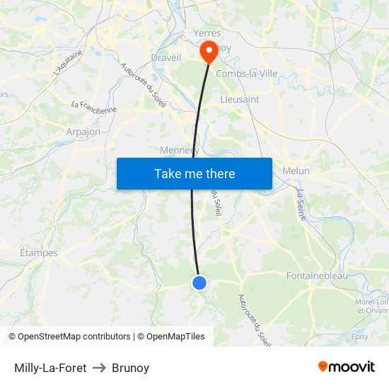 Milly-La-Foret to Brunoy map