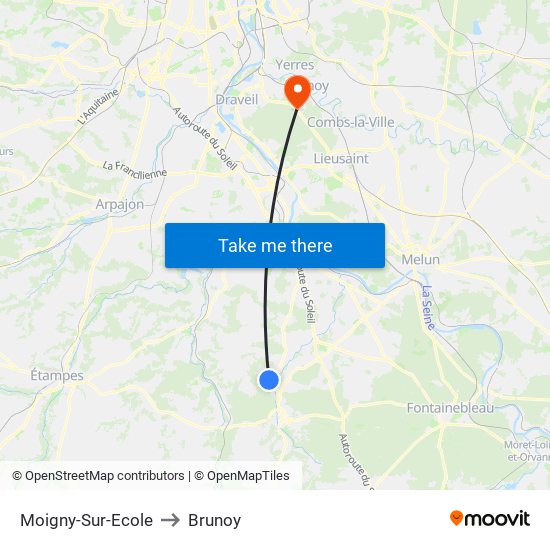 Moigny-Sur-Ecole to Brunoy map