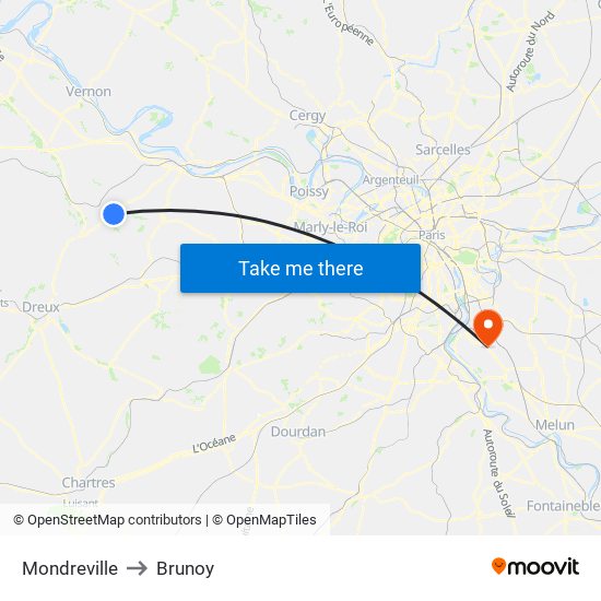 Mondreville to Brunoy map