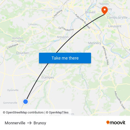 Monnerville to Brunoy map