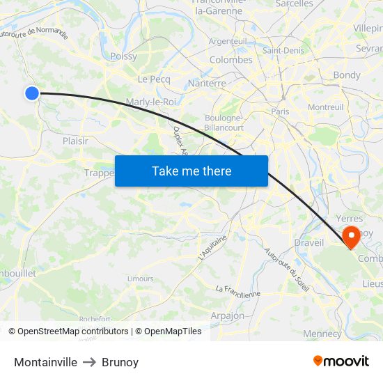 Montainville to Brunoy map