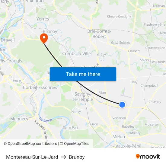 Montereau-Sur-Le-Jard to Brunoy map