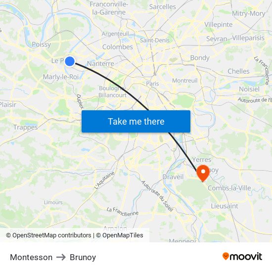 Montesson to Brunoy map