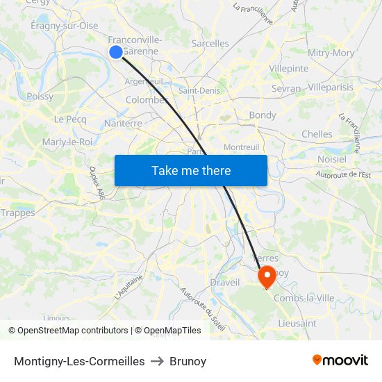 Montigny-Les-Cormeilles to Brunoy map
