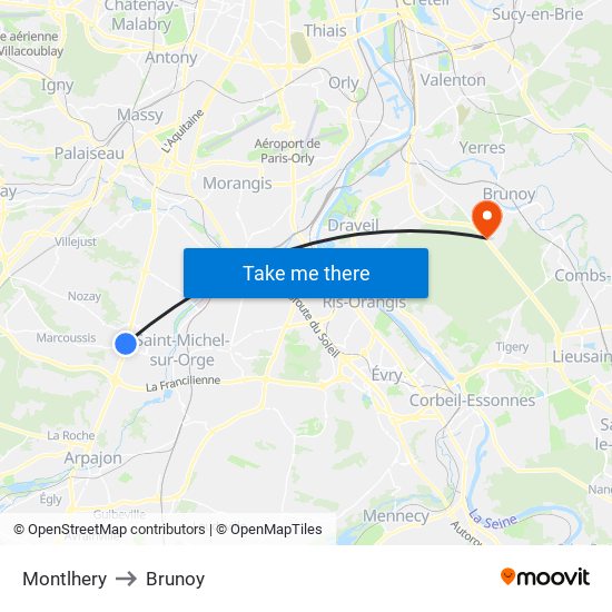 Montlhery to Brunoy map