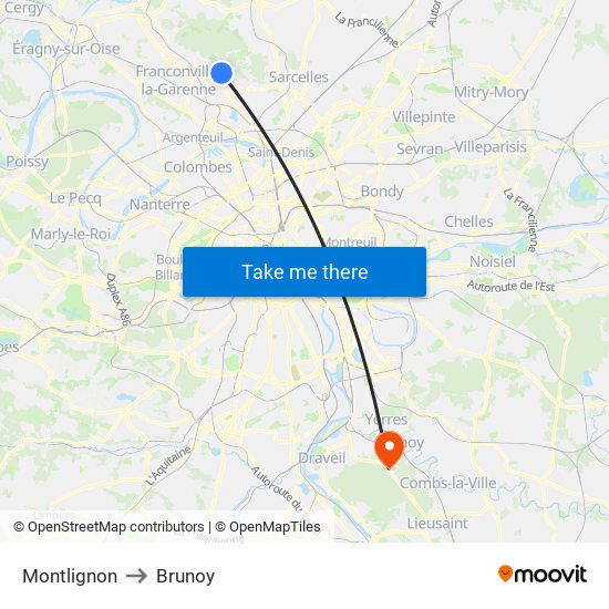 Montlignon to Brunoy map