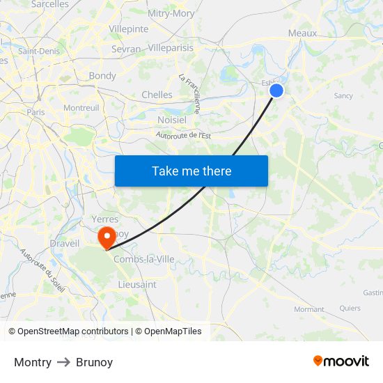 Montry to Brunoy map