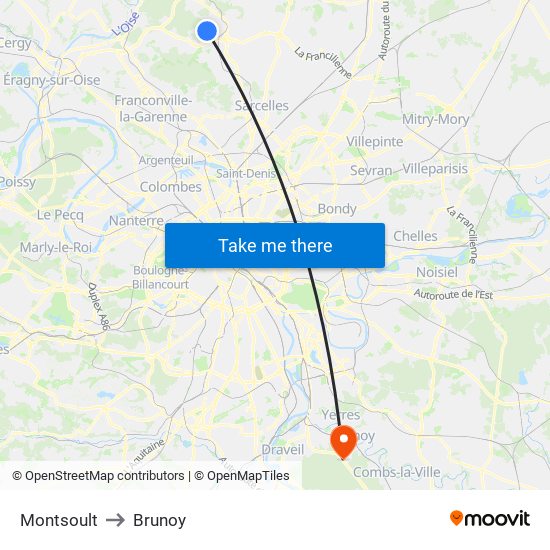 Montsoult to Brunoy map