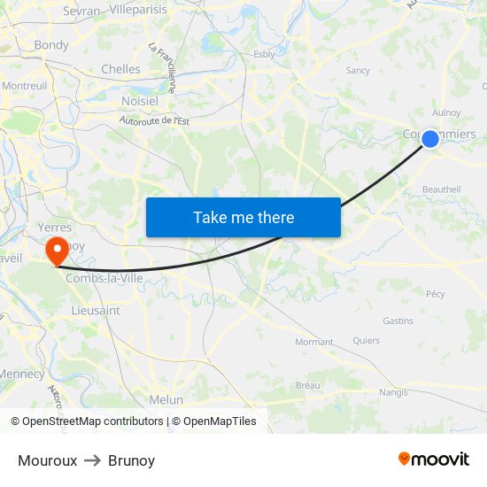 Mouroux to Brunoy map