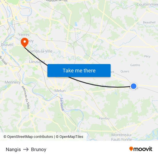Nangis to Brunoy map