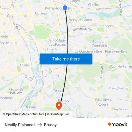 Neuilly-Plaisance to Brunoy map