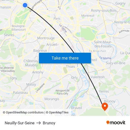 Neuilly-Sur-Seine to Brunoy map