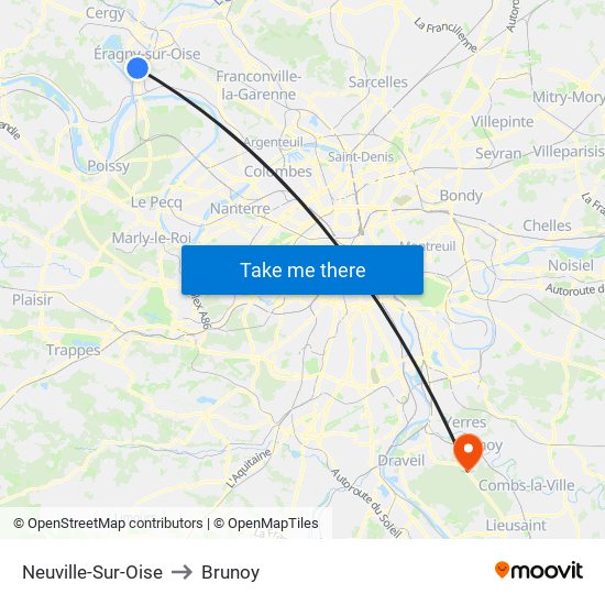 Neuville-Sur-Oise to Brunoy map