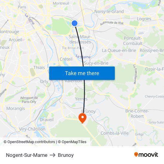 Nogent-Sur-Marne to Brunoy map
