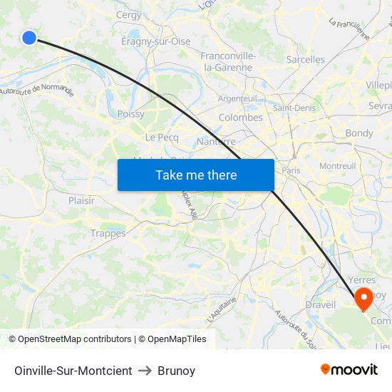 Oinville-Sur-Montcient to Brunoy map