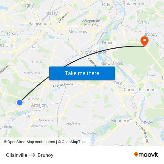 Ollainville to Brunoy map
