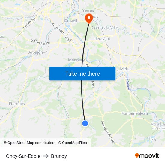 Oncy-Sur-Ecole to Brunoy map