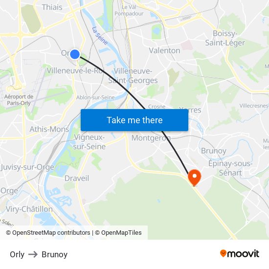 Orly to Brunoy map