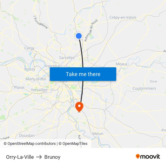 Orry-La-Ville to Brunoy map