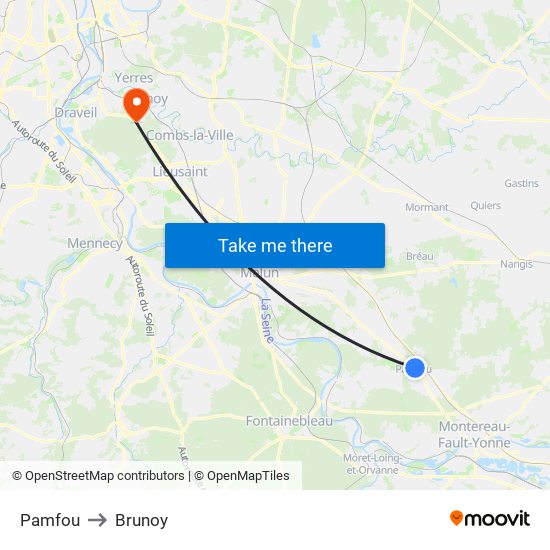 Pamfou to Brunoy map