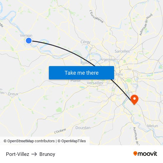 Port-Villez to Brunoy map