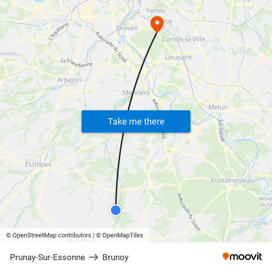 Prunay-Sur-Essonne to Brunoy map
