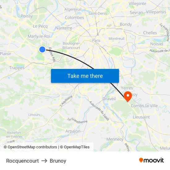 Rocquencourt to Brunoy map