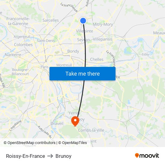 Roissy-En-France to Brunoy map